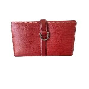 Vakko Red Leather Lizard Embossed Tri-fold Long Continental Wallet Clutch